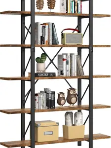 DWVO 5 Tier Bookshelf, 70.9" Tall Industrial Bookcase, Wide Open Display Storage Book Shelf for Living Room/Bedroom/Home/Office, Rustic Brown
