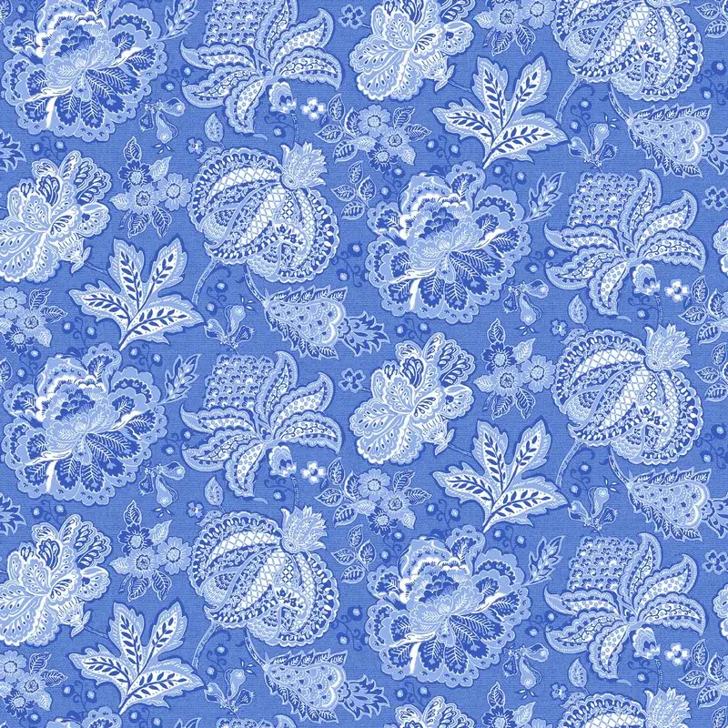 Fabric Northcott Medium Blue Jacobean Trail Delft Dynasty by the Quarter Yard 28355-44