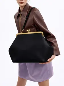 Women Shell Handbag Large Clip Bag Luxury Brand Runway Style Frame Kiss Lock Design Classic Fashion Trendy Shoulder Bag