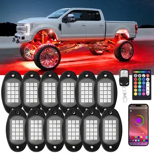 Cyberpunk Night Ride Vibe 12 Pods RGB LED Rock Lights Underglow Neon Kit for Truck App Control Music Sync Waterproof Off-Road Auto Decor Gift