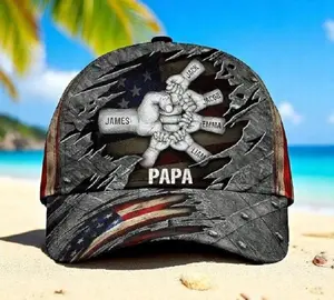 Fist Bump Dad Hat – Personalized Classic Cap with Kid’s Name, American Flag Theme, Father’s Day Gift