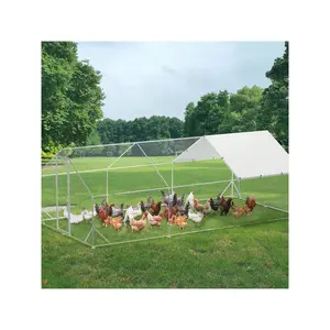 Large Metal Chi Cken Coop, 19.7'L X 9.8'W X 6.6'H Walk-In Poultry Cage, Chicken Run Pen House With Waterproof & Anti-Ultraviolet Cover Chic Ken Coop Run For Outdoor Backyard Farm  Large Metal Chic Ken Coop, Walk-In Poultry C