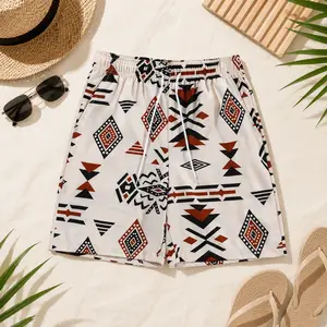 Men’s Tribal Print Beach Shorts Summer Casual Drawstring Shorts Elastic Waist Vacation Resort Lounge Shorts Menswear