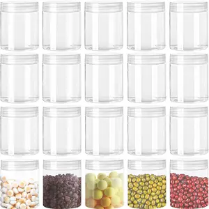 20 Pack 4oz Clear Plastic Jars with Lids,Wide-Mouth Refillable Storage Containers,Empty Round Containers for Candy,Beads,Lotion,Slime Making and Food Storage