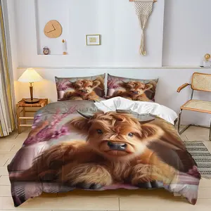 2/3Pcs Realistic and Adorable Highland Cow Print Duvet Cover Set,Nordic Pastoral Style Bedding Set, Rustic and Charming Atmosphere In Your Bedroom. Soft Microfiber Material for Cozy Sleep, Includes 1 or 2 Pillowcases - Unpadded/Zipper Closure.