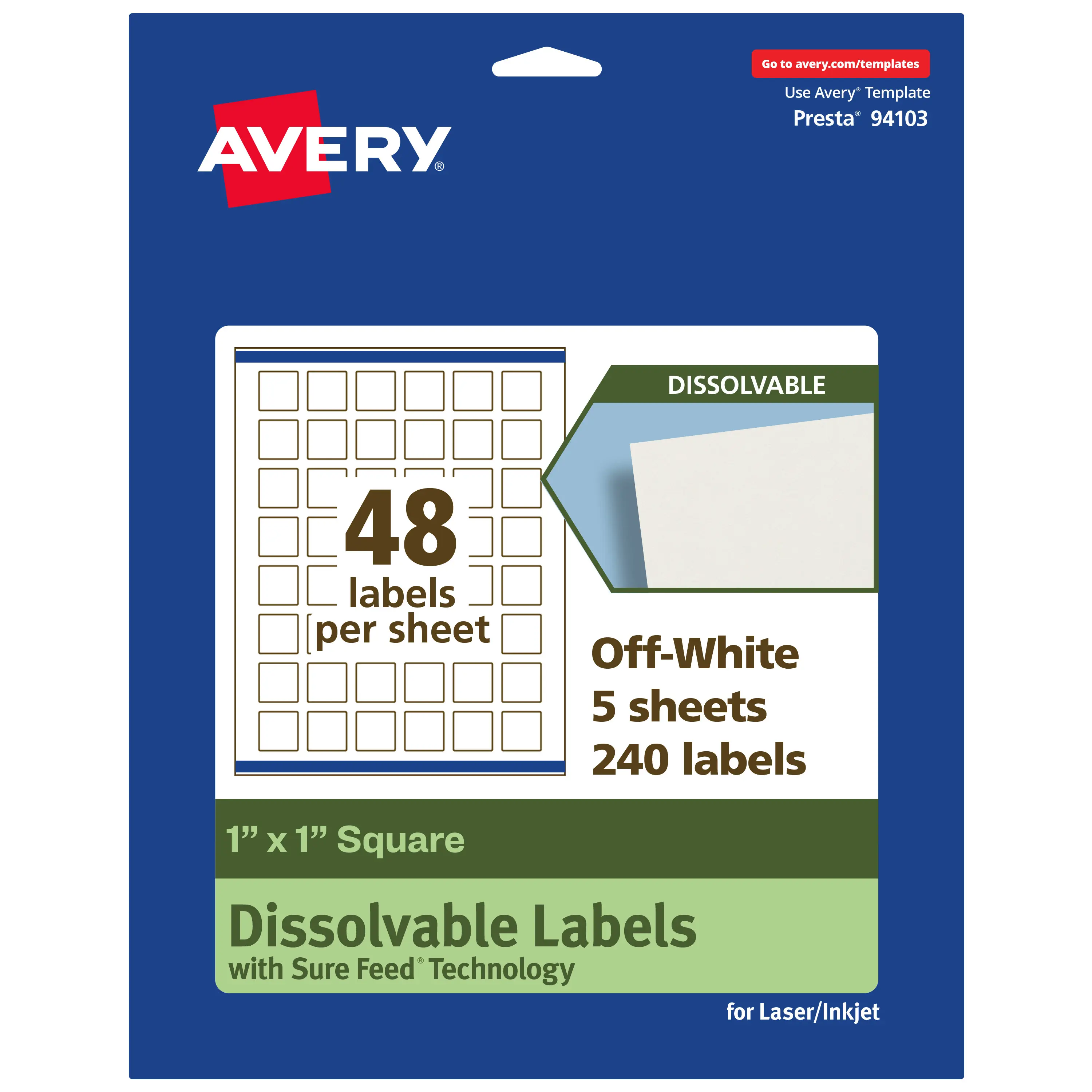 Avery Dissolvable Labels, 1" x 1" Square
