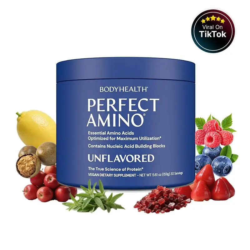 BodyHealth PerfectAmino Powder - BCAA and EAA Powder for Pre and Post Workout - Amino Acid Energy Drink for Men and Women to Support Lean Muscle - 30 Servings