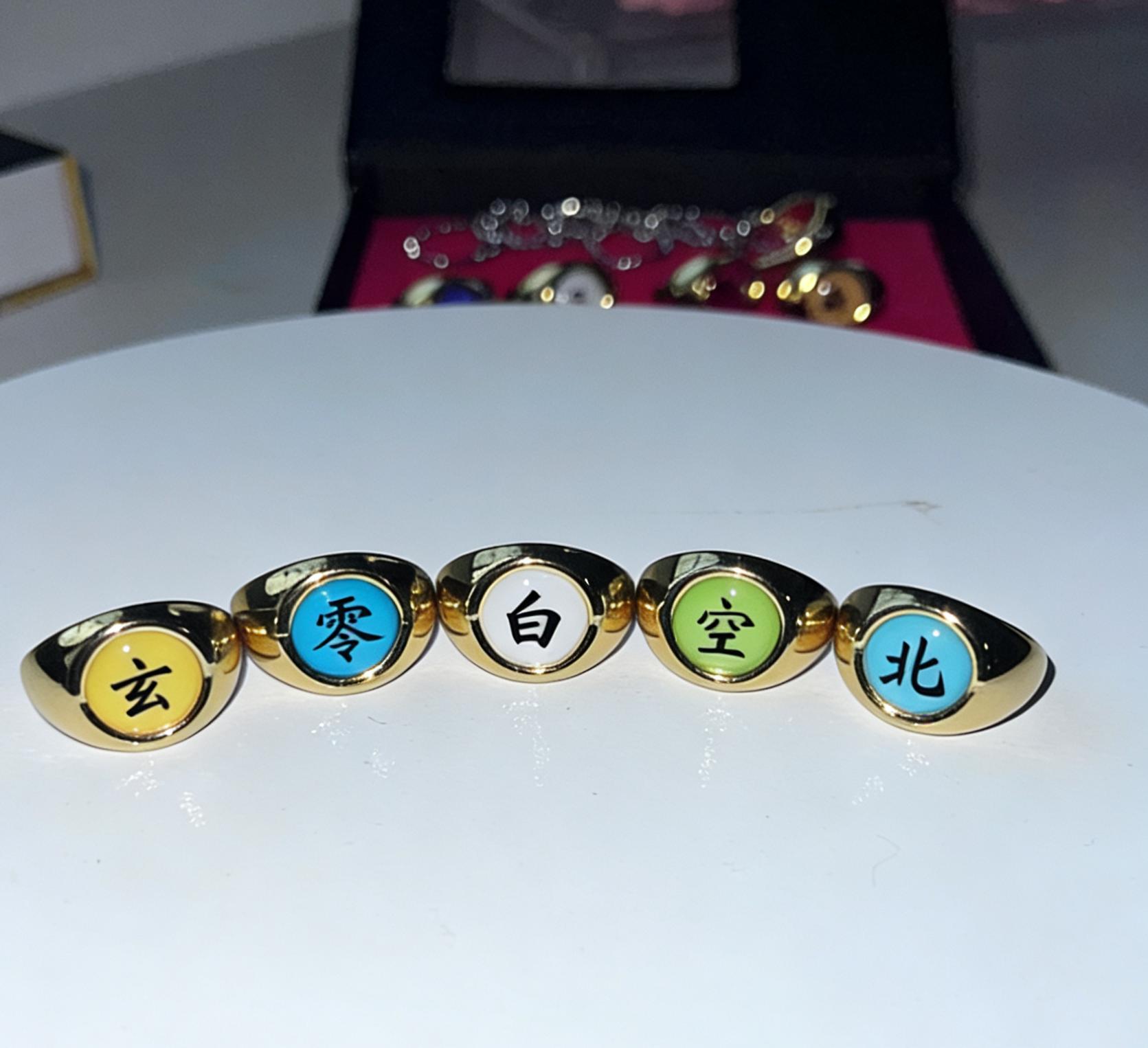 Naruto Akatsuki Rings Set 10Pcs Anime Cosplay Rings with Necklace Chain 2-in-1 Wearable Jewelry Gift for Naruto Fans