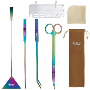 hygger  Long  Stainless Steel  Aquarium Aquascaping Tools Kit ， Color &black Stainless Steel Premium Aquatic Plant Tweezers Scissors Spatula Kit  for Fish Tank Starters