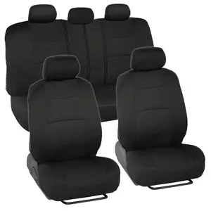 Breathable 5 Seats Car Front Rear Seat Cover Full Set Flat Cloth Protector Mat Cushion Pad Polyester Black
