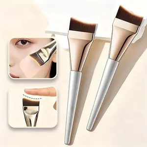 2-Piece Foundation Brush, Makeup Brush Set - Fishtail Flathead Makeup Brush for Blending Liquids, Creams, High-Density Bristle and Ultra-Thin Edges for Stripe-Free Applications, Suitable for All Skin Types, Angled Foundation Brush, Durable Handle