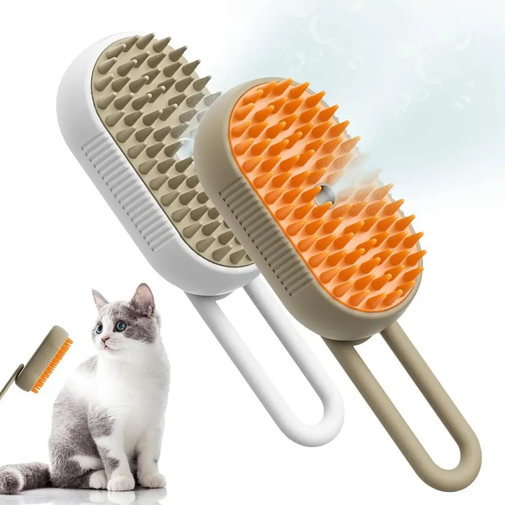 4-In-1 Cat Grooming Steam Brush for Shedding, Deshedding Tool, Pet Hair Cleaning Comb with Spray Function, Comfortable Handle, Easy to Use, Suitable for Long & Short Fur Cats, Kitty