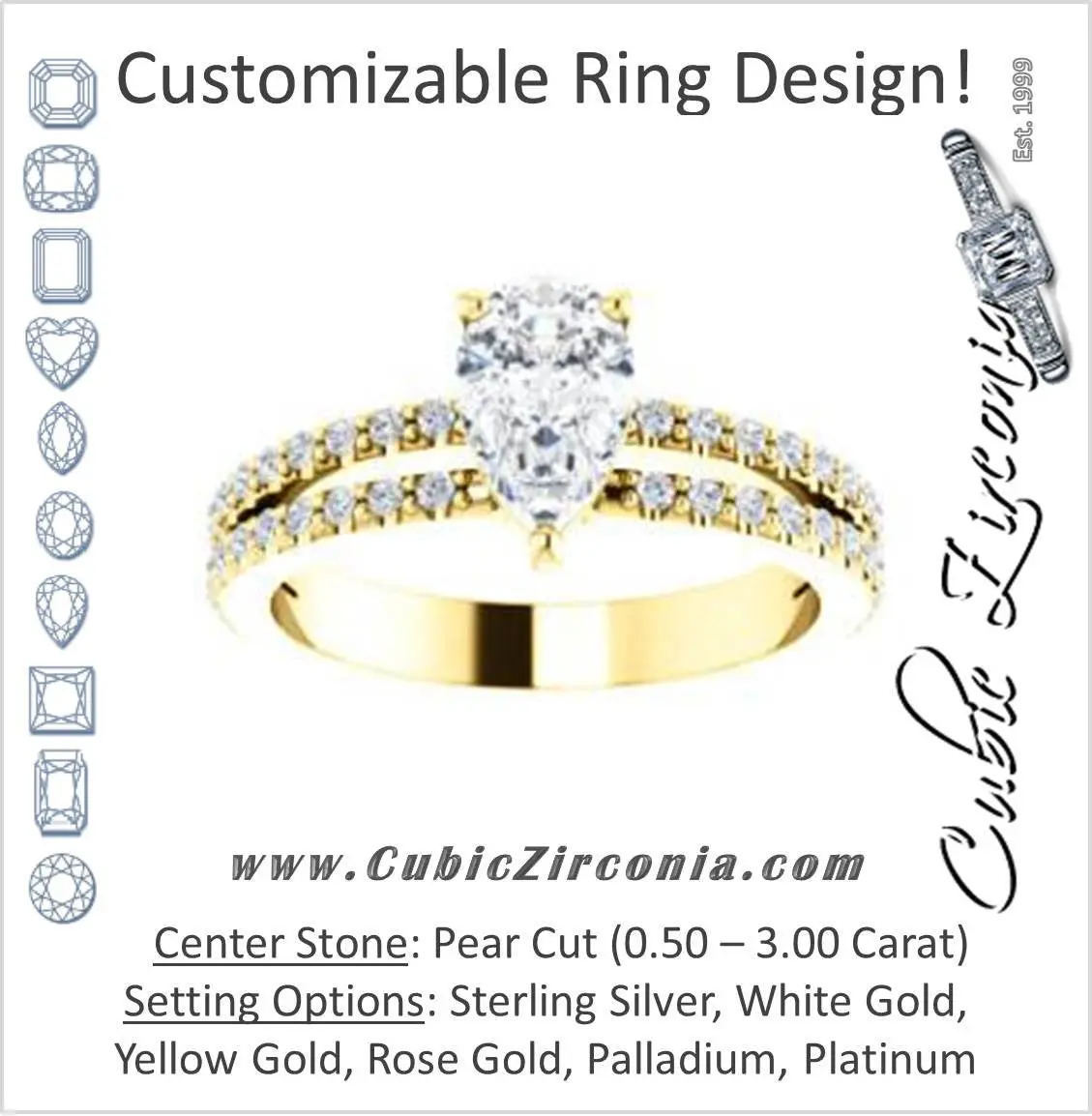 Cubic Zirconia Engagement Ring- The Kathryn  (Customizable Pear with Split Band & Round Pave Accents)