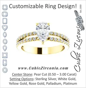 Cubic Zirconia Engagement Ring- The Kathryn  (Customizable Pear with Split Band & Round Pave Accents)
