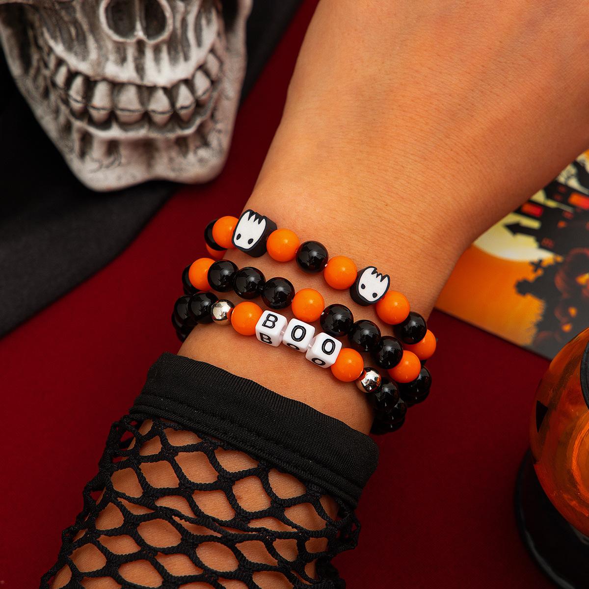 Halloween New Skull Pumpkin Bracelet Suit for Women Dark Style Zinc Alloy Insect Geometric Design Mixed Colors 4379-5296