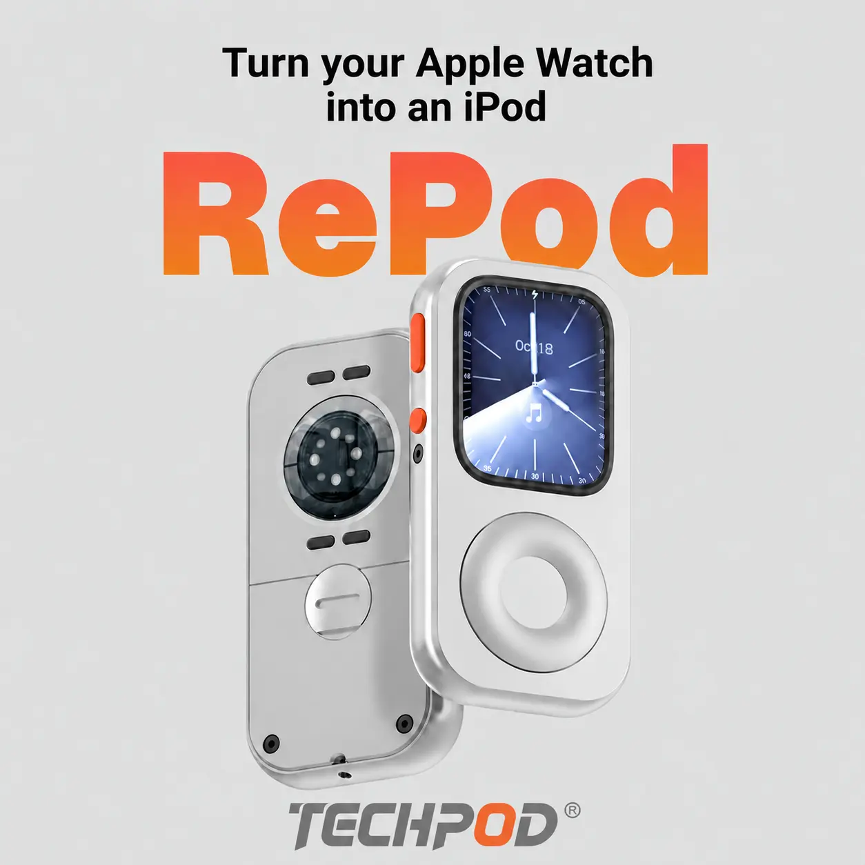 TECHPOD RePod C1 Aluminum Alloy Protective Case for Apple Watch, iPod-Inspired Retro Music Player Case with Classic Click Wheel, Handheld Watch Converter Case, Retro Apple Watch Accessory, Unique Tech Gift for Music Lovers,apple watch ipod case