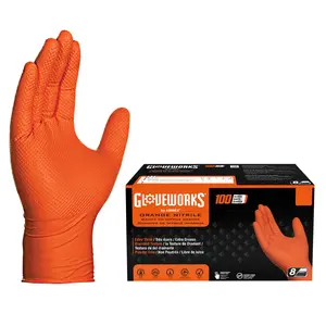 GLOVEWORKS HD ORANGE 8 MIL NITRILE GLOVES WITH RAISED DIAMOND TEXTURE, LATEX-FREE DISPOSABLE GLOVES
