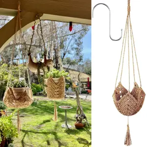 Bohemian Style Plant Hanging Strap + Metal Hook, Hanging Flower Pot Basket Stand, Bohemian Home Decor, Wall Mounted Planter Holder