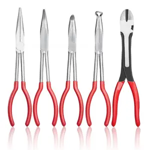 5-Piece Needle Nose Pliers,  11 in Long Needle Nose Pliers Set, Diagonal Cutting Pliers, 45 ° / 90 °   Bent Nose Plier, Round Nose Plier, Long Nose Plier, Professional Pliers Set with Storage Bag