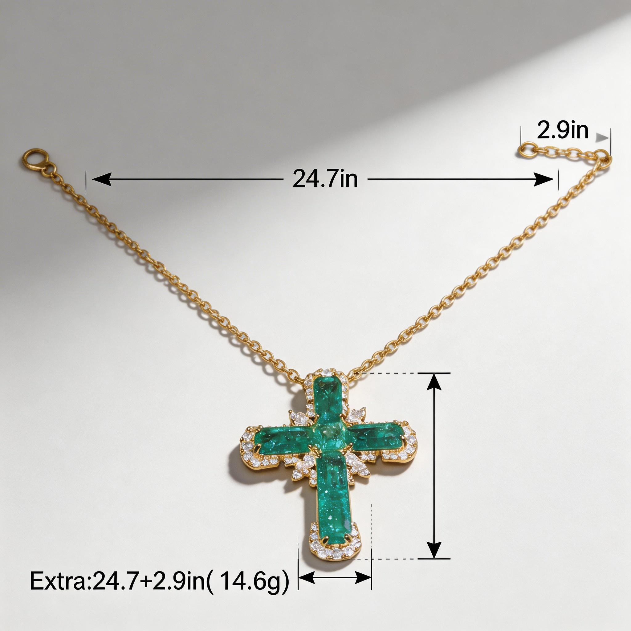 Skin-Friendly Adjustable Emerald Cross Pendant, Sparkling CZ, Fits Daily/Party, a Heartfelt Gift Dainty Hypoallergenic CZ Cross Necklace, Emerald Inlaid, Perfect for Party/Gala, a Thoughtful Gift