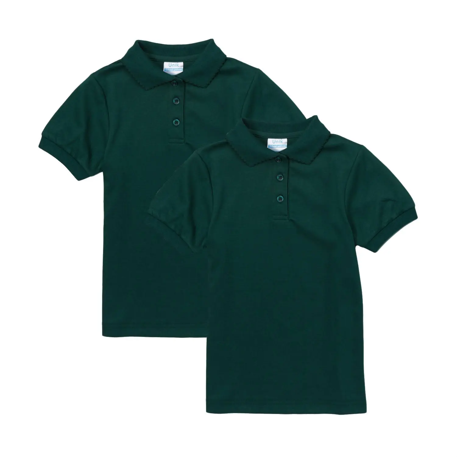 Girl's High Quality Soft Uniform Short Sleeves Polo Shirt Hunter Green 5-18 GSU01 2 Pack