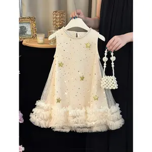 NewGirls Tutu Dress with Sparkly Stars, Shiny Sequin Glitter Sleeveless Backless Princess Dress, Dreamy Magic Tutu Dress for Birthday Party Performance