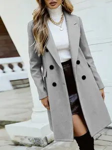 Women's Fall Winter Slim Woven Plaid Herringbone Coat Jackets, Simple Dual Button Long Sleeve Lapel Overcoat, Casual Fashion Aesthetic Outerwear for Ladies