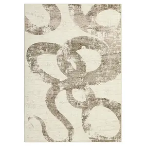 9 x 12 ft Rectangular Low Pile Polyester Abstract Area Rug - Cashmere Brown Multi-Tonal Geometric Art Decorative, Grippy Stayput Foldable Washable for High Traffic Hallway, Bathroom Entryway, Abstract Area Rugs, Decorative Rug