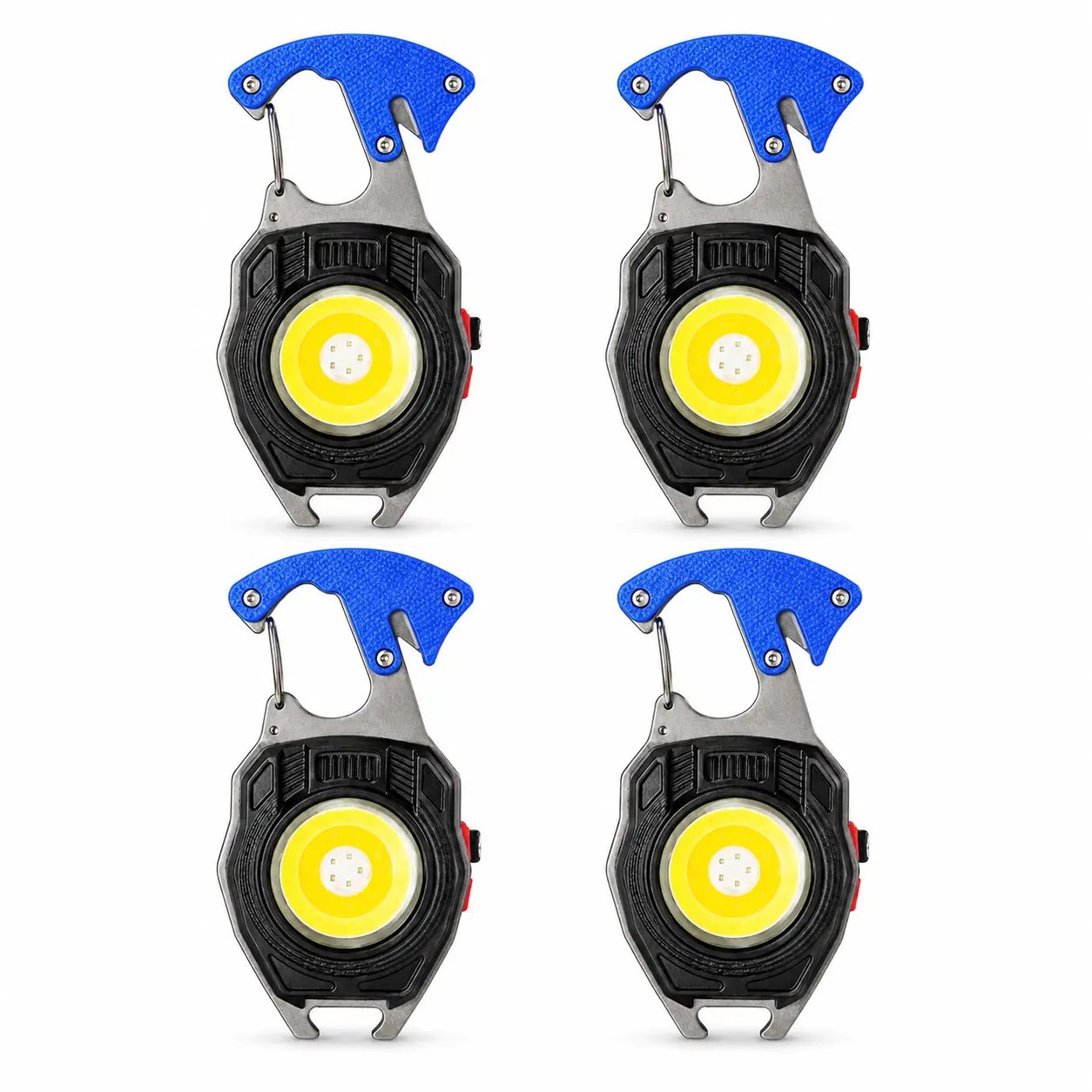 1/2/3/4PCS Blue 8 in 1 Multi Tool Keychain Light COB LED Flashlight, Portable Carabiner Work Lamp, Emergency Survival Gear with Whistle Electric Lighter Safety Cutter Screwdriver, Single Blue Color for Camping Car Repair Daily Carry
