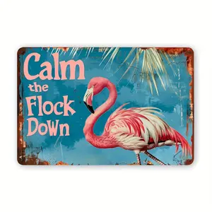 Vintage Flamingo Metal Wall Art - 12x8 inch Iron Signage for Garden, Home Decoration, Bar, Cafe and Restaurant Room Decor Gift Easy Hanging