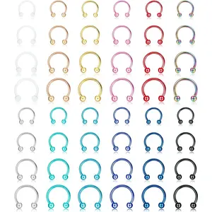 FINREZIO 48Pcs 14G Stainless Steel Horseshoe Nose Septum Rings Piercing Jewelry Cartilage Helix Tragus Earring Hoop Eyebrow Lip Hoop Piercing Ring for Women Men 6mm 8mm 10mm 12mm Daily