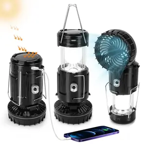 Solar Camping Lantern with Cooling Fan – Collapsible, Rechargeable, Black