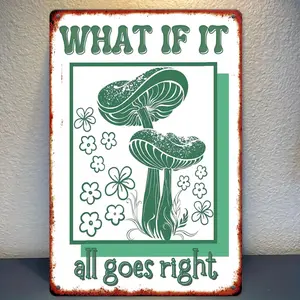 1Pc ,2D Flat, Mushroom Metal Wall Decor - Vintage Rustic Farmhouse Kitchen Art with Green Mushrooms - 8x12 Inch Metal Sign for Home, Cafe, Bar, Garage - Easy Hang Installation - No Wiring Needed - Nature-Themed Decoration, Whimsical Design