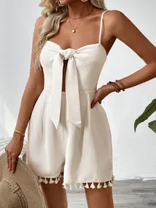 Women's Solid Fitted Sleeveless Romper, Casual Fashion Romper for Summer, Women's Clothes for Daily Wear, Womenswear
