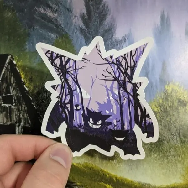 Anime Halloween Gengar Sticker, Waterproof Vinyl Decal Anime Sticker, Waterproof Vinyl Decal for Laptop, Water Bottle, Car, Gamer Gift