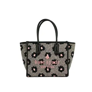Kate Spade Ella Herringbone Floral Small Canvas Printed Crossbody Tote Handbag