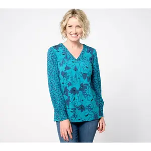 Belle by Kim Gravel Slub Knit Twin Floral Blouson Top