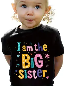 Toddler "I Am The Big Sister" Colorful Graphic T-Shirt - Short Sleeve Crew Neck Casual Tee - Sibling Announcement Outfit for Little Girls