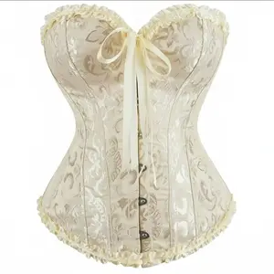 Overbust Corset Tops for Women Renaissance Lace Push Up Bodyshaper Top with Bustier Pirate Costume Design Fajas Para Mujer Plus Size Lingerie Dress Casual Bodysuit Fashion Clothes Womenswear Adjustable Fabric Formal