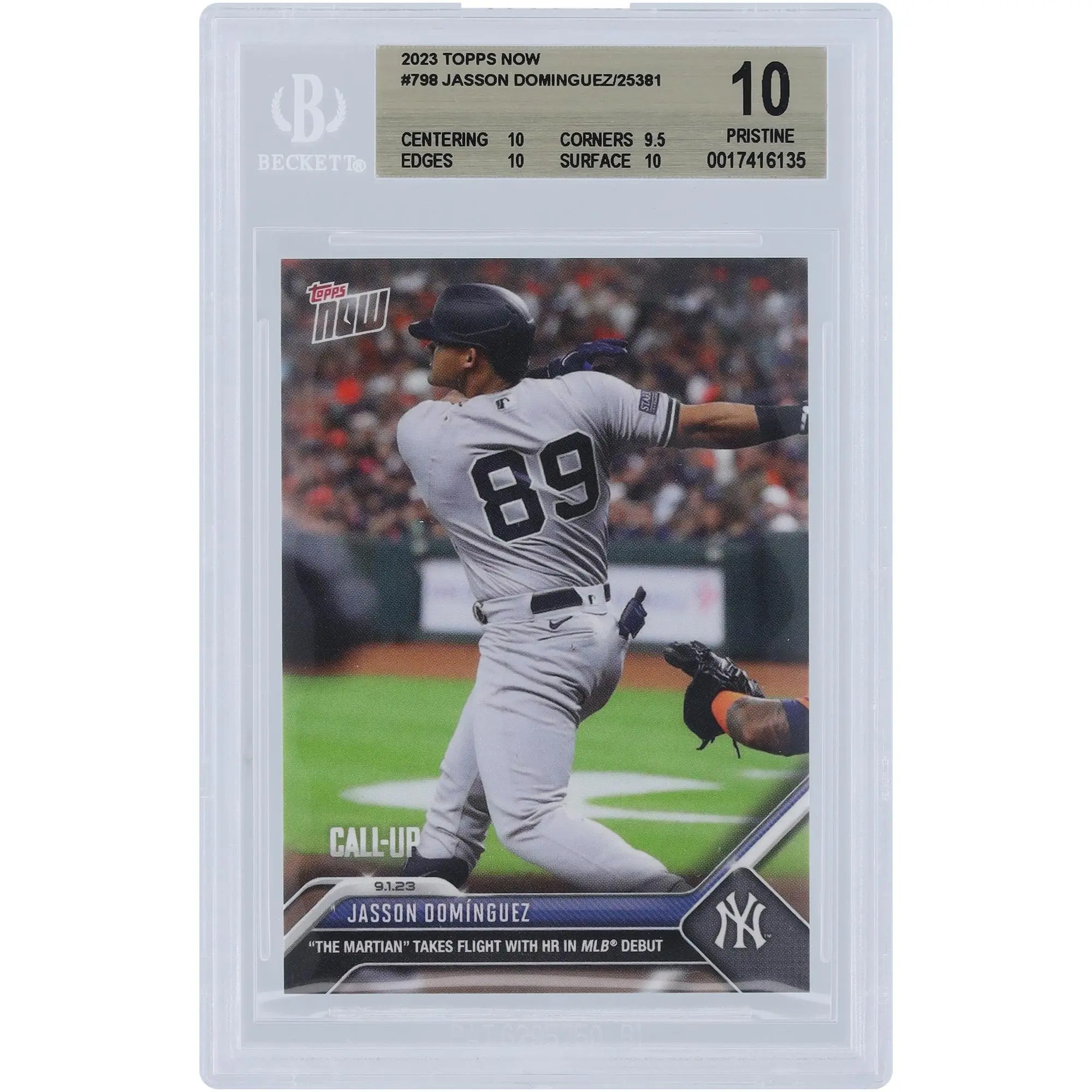 Jasson Dominguez New York Yankees 2023 Topps Now HR in MLB Debut #798 BGS Authenticated 10 Rookie Card - 10,9.5,10,10 Subgrades