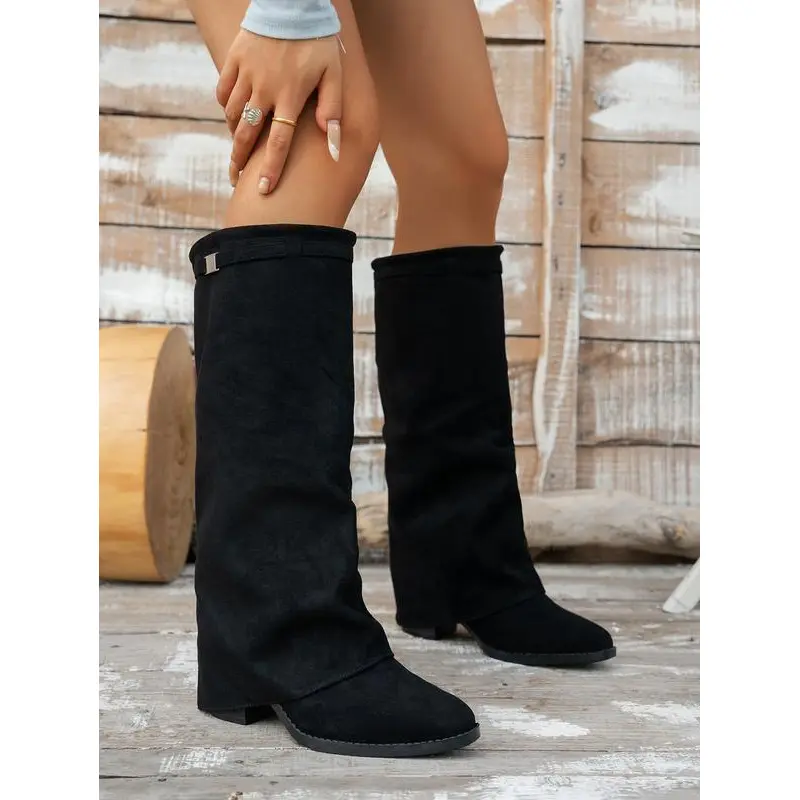 Women's Suede Knee-High Boots - Slouchy Design, Small Block Heel, Casual Style for Fall/Winter Outfits & Festivals Wide Calf Knee High Fashion Boots Handmade Comfortable & Stylish