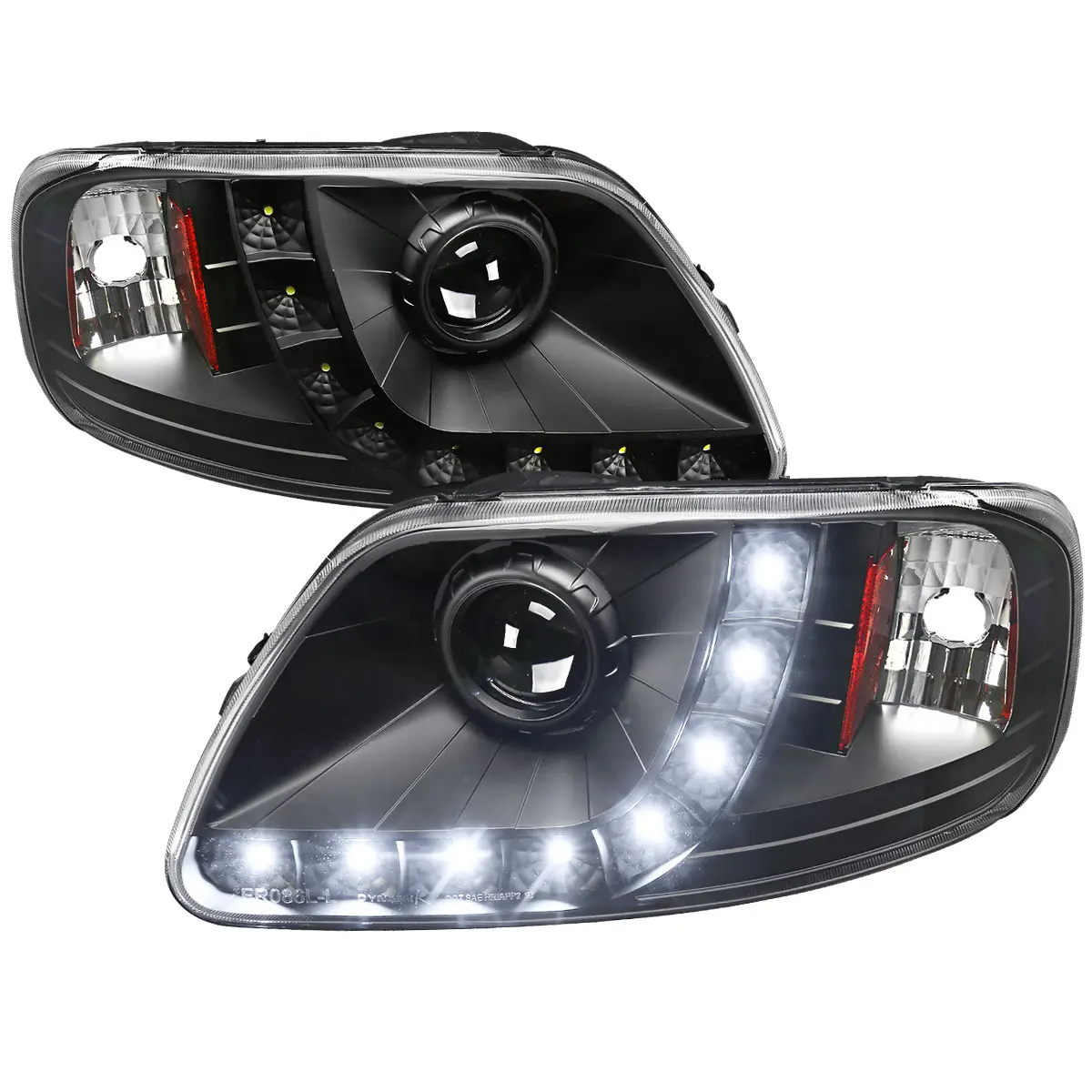 1997-2004 F-150 / 1997-2002 Expedition Projector Headlights w/ SMD LED Light Strip (Matte Black Housing/Clear Lens)