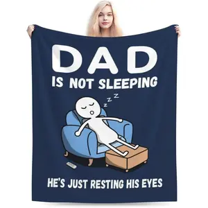 Funny Birthday Gifts for Dad Grandpa, Not Sleeping Throw Blanket 50"x60", Super Soft Blue Fleece Blanket for Dad Grandfather, Napping Couch and Retirement Gifts Idea