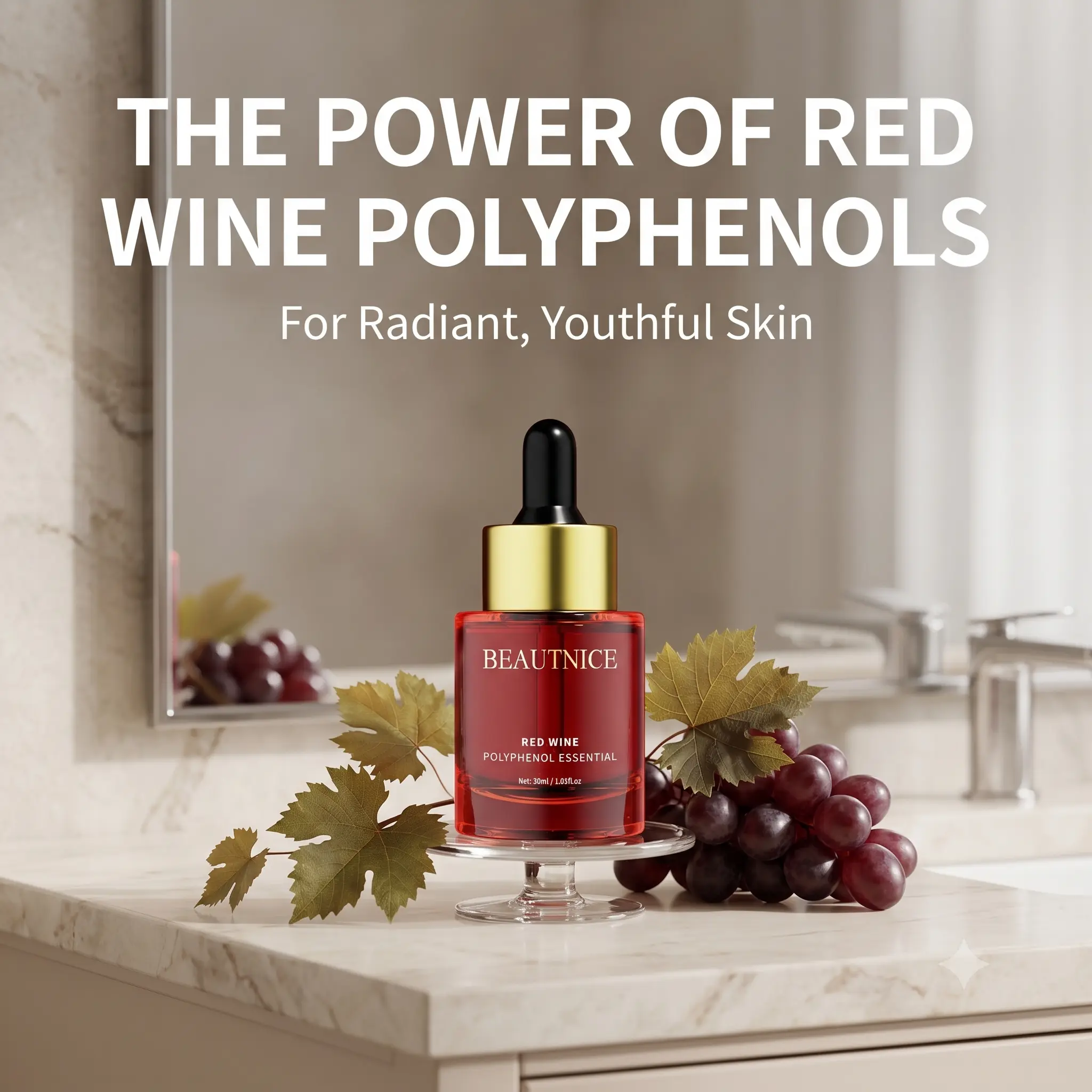 Red Wine Polyphenol Serum - Anti-Aging Resveratrol Facial Essence for Glowing Skin, 30ml