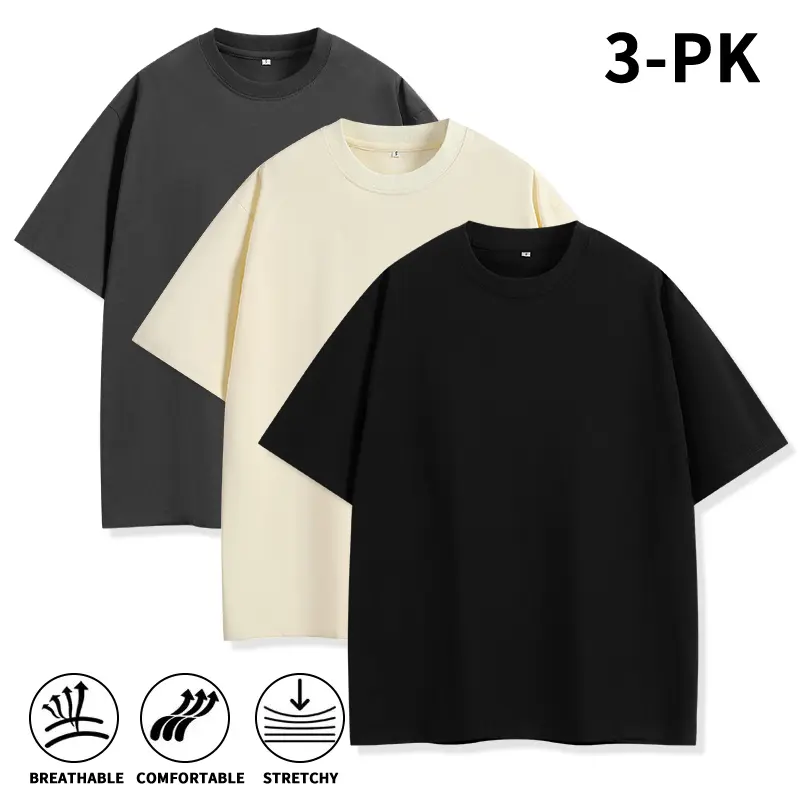 Performance Athleisure 3-Pack Men Soft Cotton Loose Fit Crew Neck Tees Sweat Wicking Breathable Stretch Plain Short Sleeve Tops Lightweight Training Base Layer Shirts For Gym Hiking Running All Day Active Wear