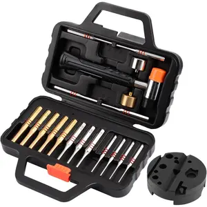 Punch Set,Brass Punch Set and Roll Pin Punch Set Made of Solid Material Including Steel Pin Punch Set and Bench Block, Hammer with Detachable Heads,Punch Set with Portable Storage Case