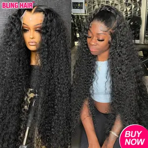 Bling Hair Deep Wave Lace Frontal Wig Transparent 13x4 13x6 HD Lace Frontal Human Hair Wigs Curly Human Hair Lace Frontal Wigs For Women Summervibes