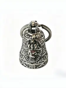 Vintage Worn Bell Keychain, Crown Lion Bell Pendant, Cyclist Accessory, Unisex Keychain for Men and Women, Retro Style