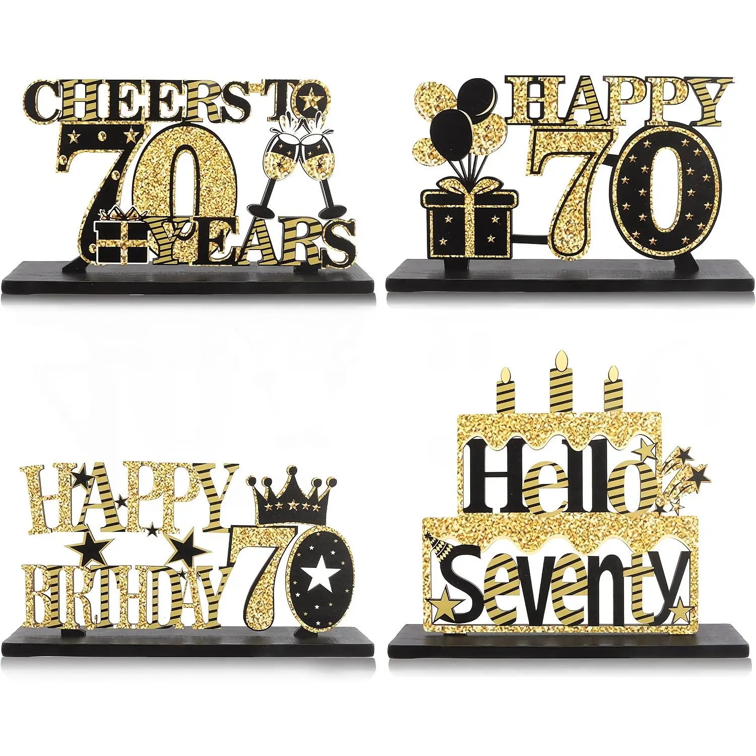 4-Piece 70th Birthday Table Decor Set, Gold Wooden Centerpiece, Ideal for Men & Women 70th Anniversary Party Decoration