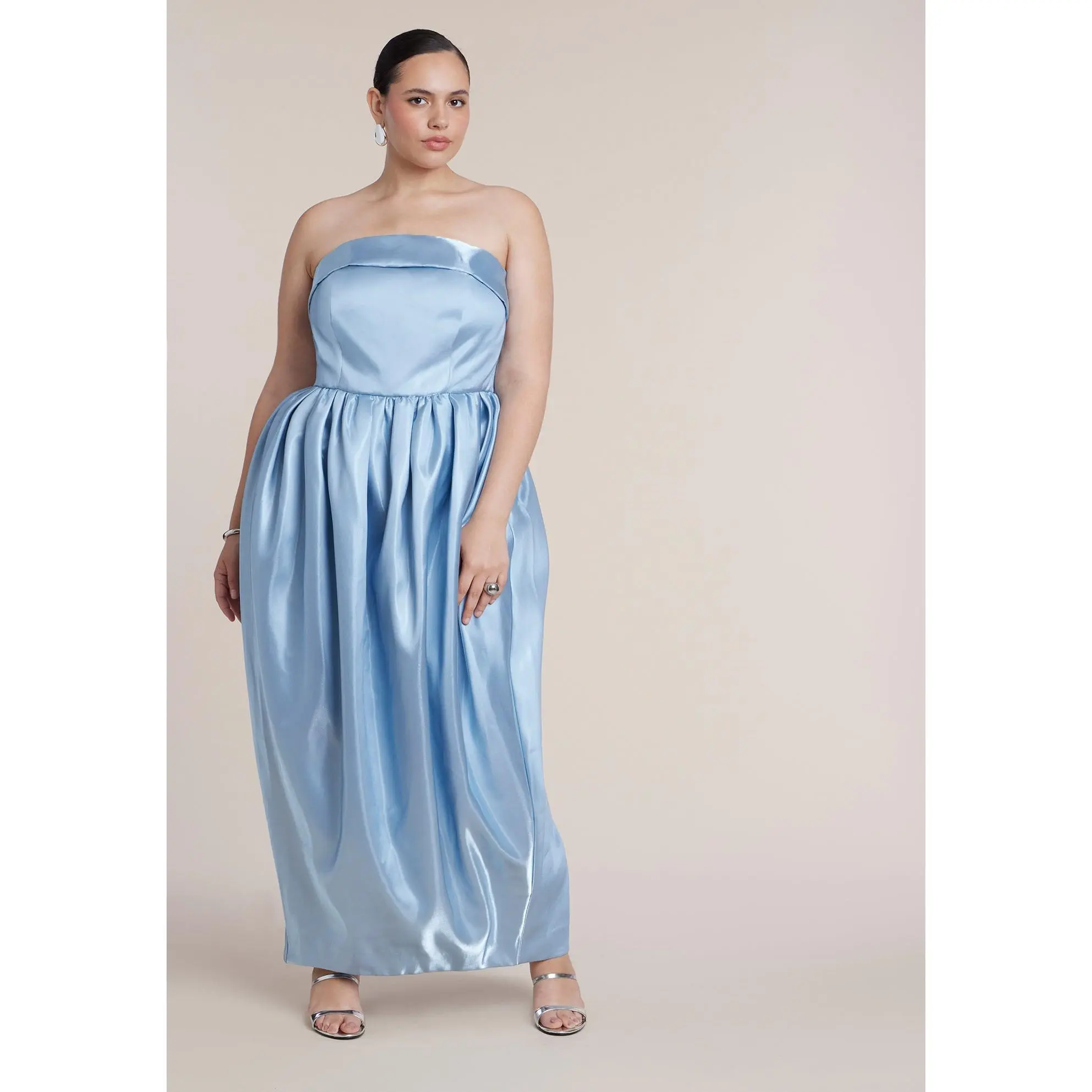 ELOQUII Women's Plus Size Liquid Satin Strapless Maxi Dress